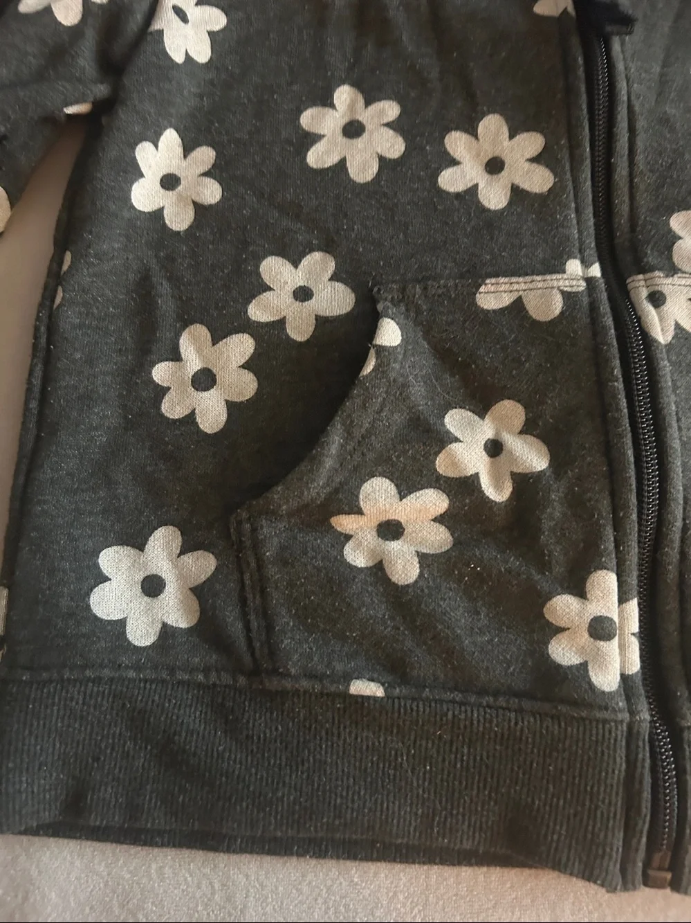 Cat & Jack Black Zip-Up Hoodie with White Daisy Print